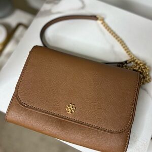 Tory Burch Cognac Saffiano Leather Crossbody with Gold Hardware